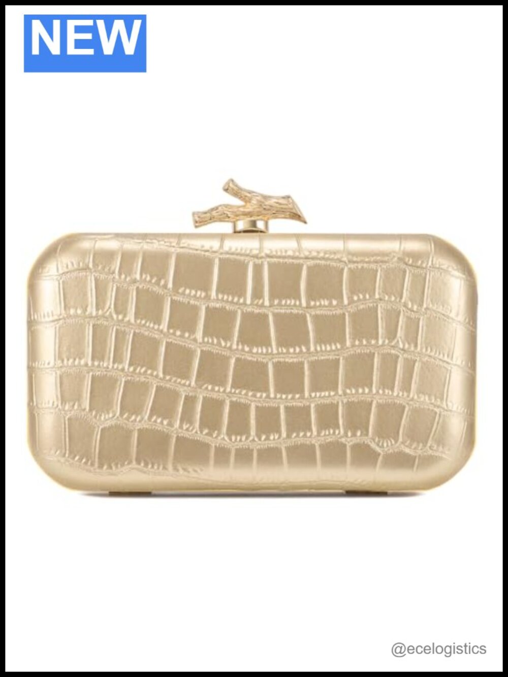 CHUNLI Gold Glitter Clutch Purse with Chain Strap, Crocodile Leather Clasp